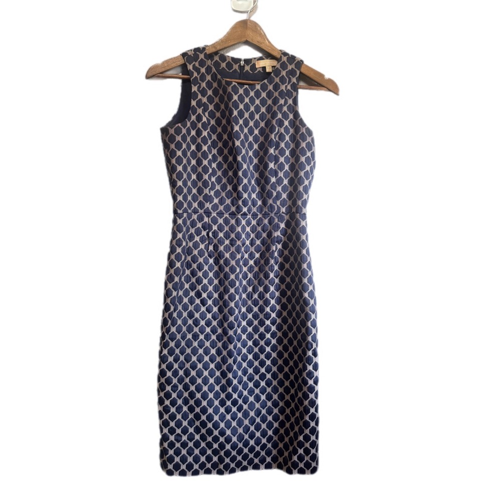 Banana Republic Sheath Dress Womens 0‎ Navy Blue Geometric Jacquard Excellent